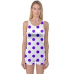 Polka Dots - Indigo Violet on White One Piece Boyleg Swimsuit