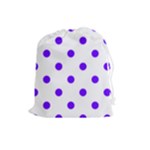 Polka Dots - Indigo Violet on White Drawstring Pouch (L)