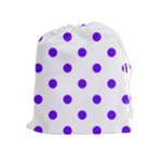 Polka Dots - Indigo Violet on White Drawstring Pouch (XL)
