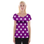 Polka Dots - White on Purple Violet Women s Cap Sleeve Top