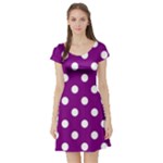 Polka Dots - White on Purple Violet Short Sleeve Skater Dress