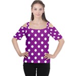 Polka Dots - White on Purple Violet Women s Cutout Shoulder Tee