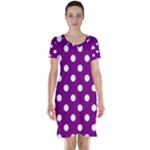 Polka Dots - White on Purple Violet Short Sleeve Nightdress