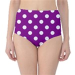 Polka Dots - White on Purple Violet High-Waist Bikini Bottoms