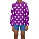 Polka Dots - White on Purple Violet Kid s Long Sleeve Swimwear