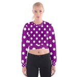 Polka Dots - White on Purple Violet Women s Cropped Sweatshirt