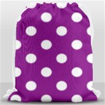 Polka Dots - White on Purple Violet Drawstring Bag (Large)