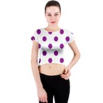 Polka Dots - Purple Violet on White Crew Neck Crop Top
