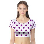Polka Dots - Purple Violet on White Short Sleeve Crop Top (Tight Fit)