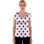 Polka Dots - Purple Violet on White Women s V-Neck Cap Sleeve Top
