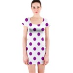 Polka Dots - Purple Violet on White Short Sleeve Bodycon Dress
