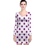 Polka Dots - Purple Violet on White Long Sleeve Bodycon Dress