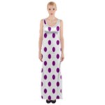Polka Dots - Purple Violet on White Maxi Thigh Split Dress