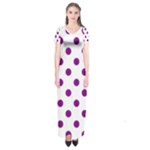 Polka Dots - Purple Violet on White Short Sleeve Maxi Dress