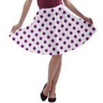 Polka Dots - Purple Violet on White A-line Skater Skirt
