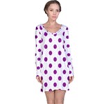Polka Dots - Purple Violet on White Long Sleeve Nightdress