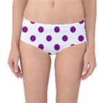 Polka Dots - Purple Violet on White Mid-Waist Bikini Bottoms