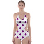 Polka Dots - Purple Violet on White Cut-Out One Piece Swimsuit