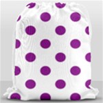 Polka Dots - Purple Violet on White Drawstring Bag (Large)
