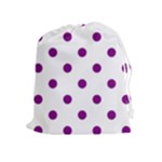 Polka Dots - Purple Violet on White Drawstring Pouch (XL)