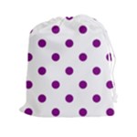 Polka Dots - Purple Violet on White Drawstring Pouch (XXl)