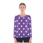 Polka Dots - White on Dark Lavender Violet Women s Long Sleeve T-shirt