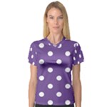 Polka Dots - White on Dark Lavender Violet Women s V-Neck Sport Mesh Tee