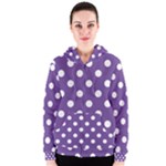 Polka Dots - White on Dark Lavender Violet Women s Zipper Hoodie