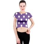 Polka Dots - White on Dark Lavender Violet Crew Neck Crop Top