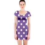Polka Dots - White on Dark Lavender Violet Short Sleeve Bodycon Dress