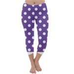 Polka Dots - White on Dark Lavender Violet Capri Winter Leggings