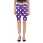 Polka Dots - White on Dark Lavender Violet Yoga Cropped Leggings