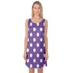 Polka Dots - White on Dark Lavender Violet Sleeveless Satin Nightdress