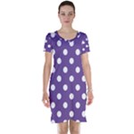 Polka Dots - White on Dark Lavender Violet Short Sleeve Nightdress