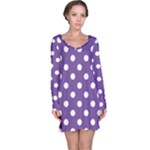 Polka Dots - White on Dark Lavender Violet Long Sleeve Nightdress