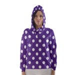 Polka Dots - White on Dark Lavender Violet Hooded Wind Breaker (Women)