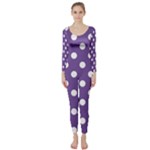 Polka Dots - White on Dark Lavender Violet Long Sleeve Catsuit