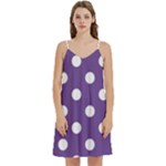 Polka Dots - White on Dark Lavender Violet Women s Reversible Sports Bra with Border
