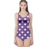 Polka Dots - White on Dark Lavender Violet One Piece Swimsuit