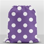 Polka Dots - White on Dark Lavender Violet Drawstring Bag (Small)