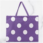 Polka Dots - White on Dark Lavender Violet Zipper Large Tote Bag