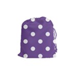 Polka Dots - White on Dark Lavender Violet Drawstring Pouch (M)