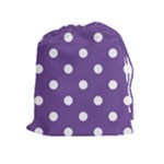 Polka Dots - White on Dark Lavender Violet Drawstring Pouch (XL)