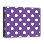 Polka Dots - White on Dark Lavender Violet Canvas 14  x 11  (Stretched)