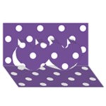 Polka Dots - White on Dark Lavender Violet Twin Hearts 3D Greeting Card (8x4)