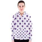 Polka Dots - Dark Lavender Violet on White Women s Zipper Hoodie
