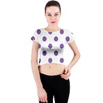 Polka Dots - Dark Lavender Violet on White Crew Neck Crop Top