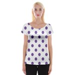 Polka Dots - Dark Lavender Violet on White Women s Cap Sleeve Top