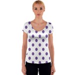Polka Dots - Dark Lavender Violet on White Women s V-Neck Cap Sleeve Top