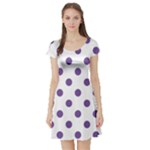 Polka Dots - Dark Lavender Violet on White Short Sleeve Skater Dress